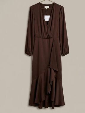 Anthropologie Cherry Long-Sleeve Wrap Ruffle Midi Dress